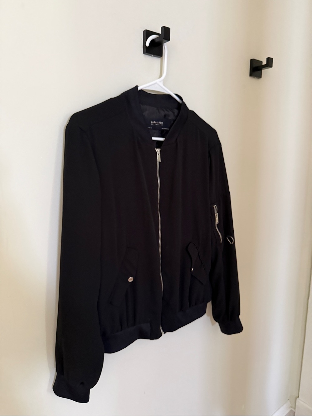 Zara Black Bomber Jacket with Zip Sleeve Pocket
